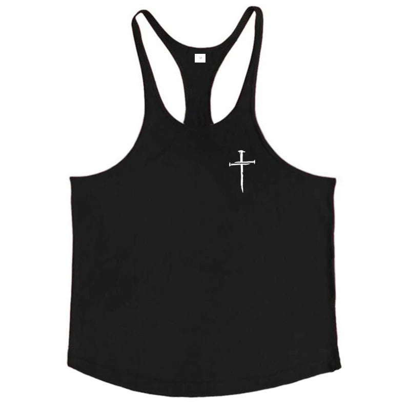 Personalized Cross Print Gym Bodybuilding Sport Vests Men's Running Fitness Sleeveless Shirt Cotton Breathable Y-back Tank Tops