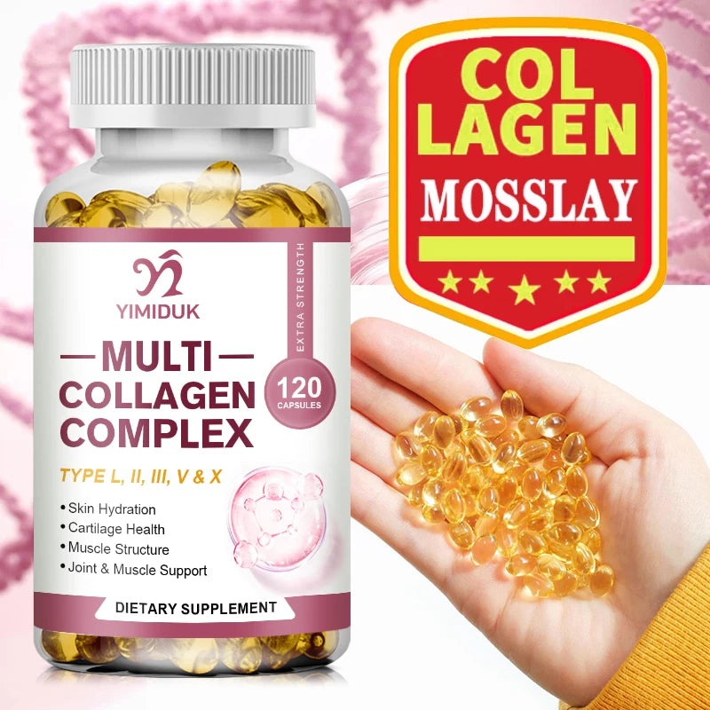 All-in-One Multi Collagen Complex Capsules, with Vitamin A, for Skin Hydration, Promote Joint Flexibility, Hair, Women & Men