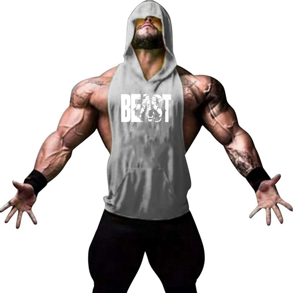 Men's Sports Running Vest Summer Top Weight Training Bodybuilding Vest Gym Workout Fitness Hoodie Men's Hooded Vest