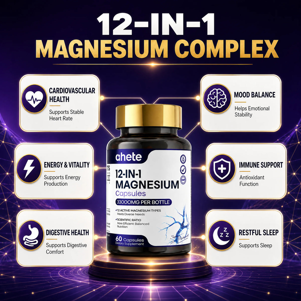 AHETE 12-in-1 Magnesium Capsules - Comprehensive Supplementation Of 12 Forms Of Magnesium