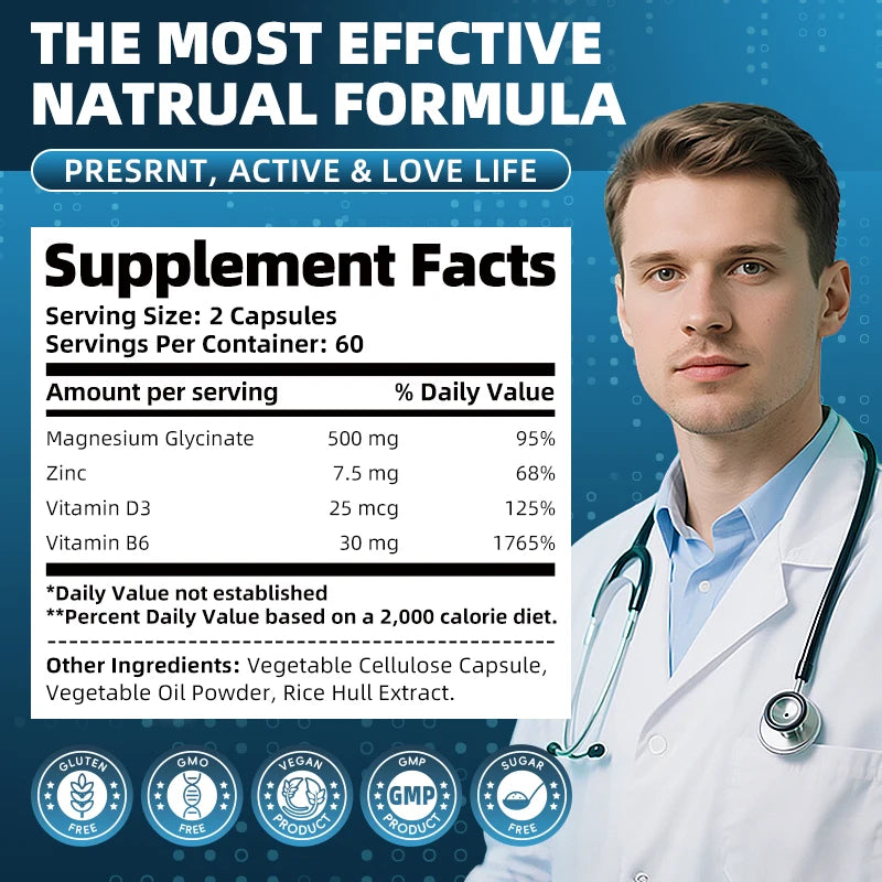 Mulittea Magnesium Glycinate + Zinc with Vitamin D3 & B6 | Extra Strength for Immunity, Energy & Sleep Support, Non-GMO