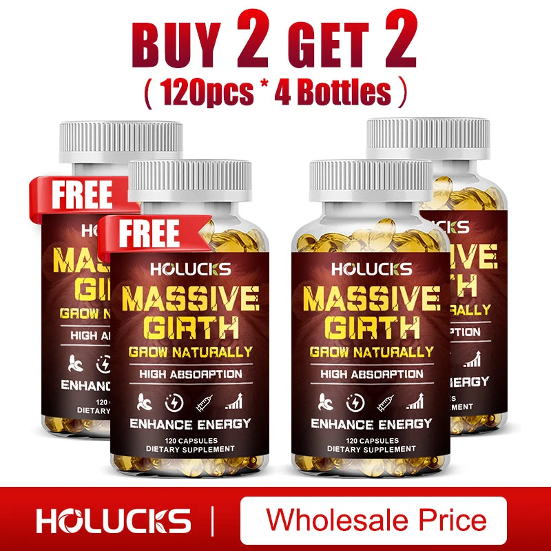 Buy 1 Get 1 Free! Massive Girth Supplement, for Enhanced Blood Flow, Stamina & Overall Male Performance, Overall Wellness, Vegan