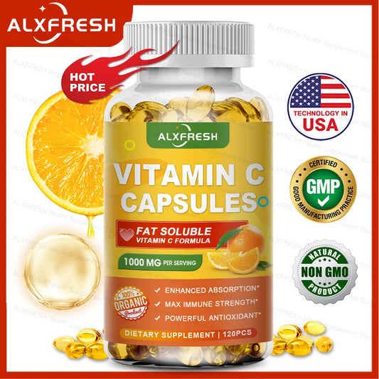 Vitamin C Capsules 1000 Mg -High Absorption - Antioxidant for Skin Support Collagen Immune System Health