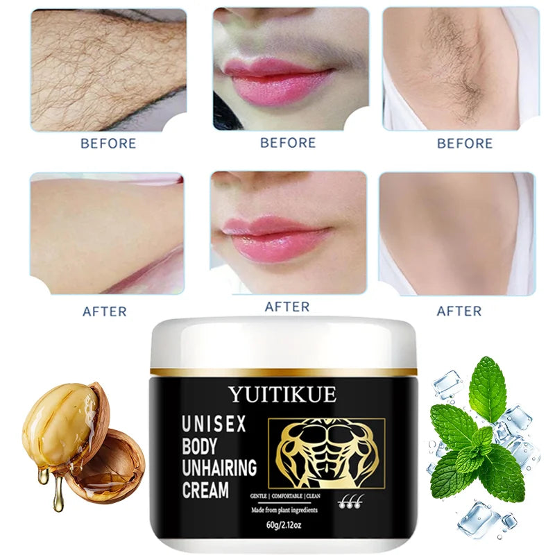 YUITIKUE Unisex Hair Remover Cream - Plant Ingredients, Effectively Remove Body Hair Without Irritation 60g