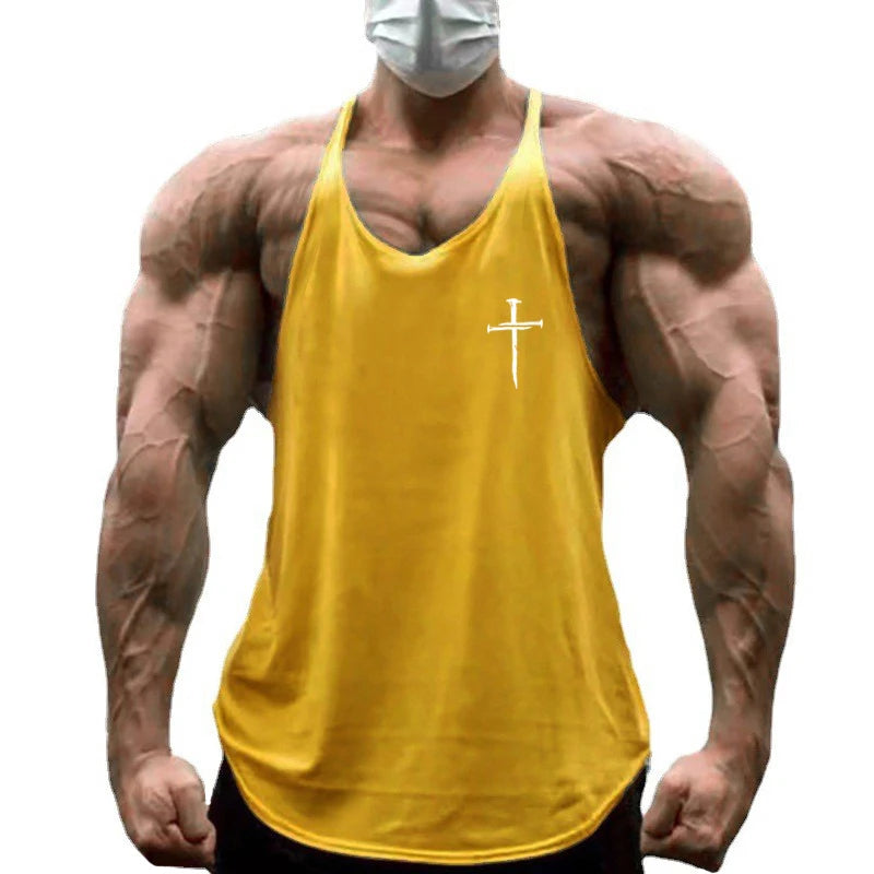 Personalized Cross Print Gym Bodybuilding Sport Vests Men's Running Fitness Sleeveless Shirt Cotton Breathable Y-back Tank Tops