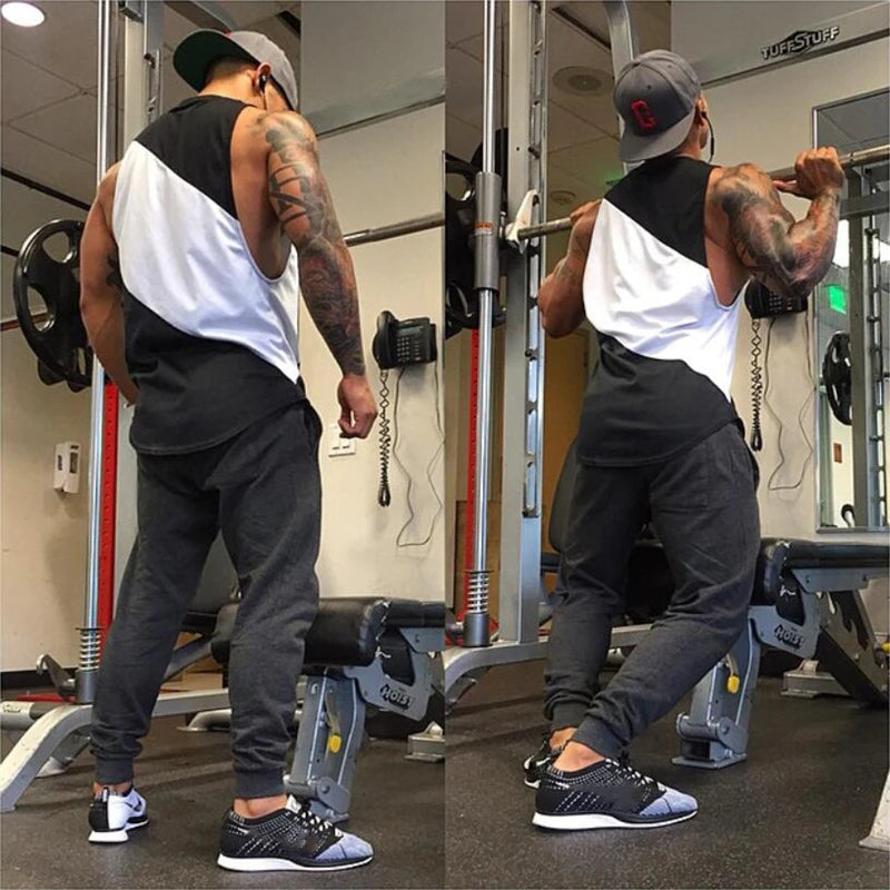 Muscleguys Running Vests Mens Gym Sleeveless Shirt Summer Cotton Stitching Mesh Breathable Fitness Tank Tops Muscle Singlets