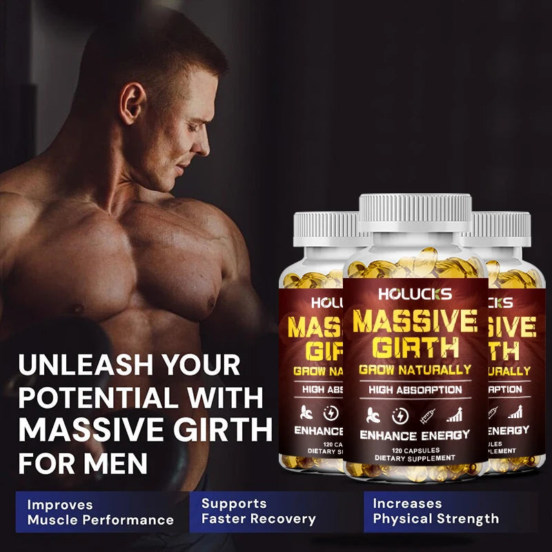 Buy 1 Get 1 Free! Massive Girth Supplement, for Enhanced Blood Flow, Stamina & Overall Male Performance, Overall Wellness, Vegan