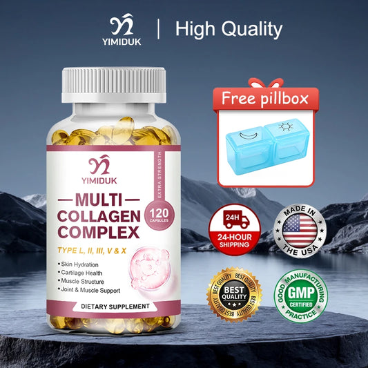 All-in-One Multi Collagen Complex Capsules, with Vitamin A, for Skin Hydration, Promote Joint Flexibility, Hair, Women & Men