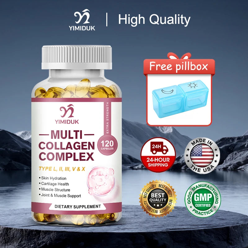 All-in-One Multi Collagen Complex Capsules, with Vitamin A, for Skin Hydration, Promote Joint Flexibility, Hair, Women & Men