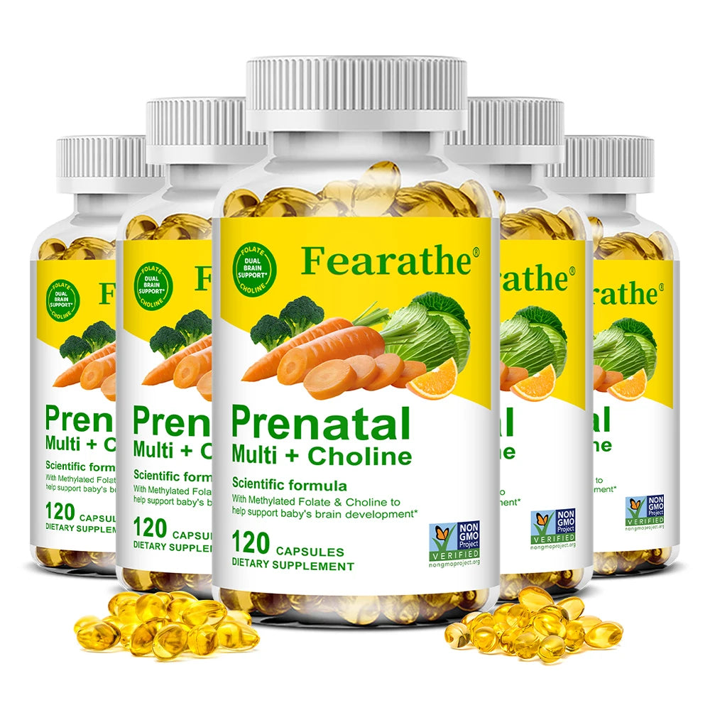 Prenatal Multivitamin Capsules, Choline Biotin Iron Calcium Zinc Complex, Daily Nutrient Supplement for Pregnant Women, Non-GMO