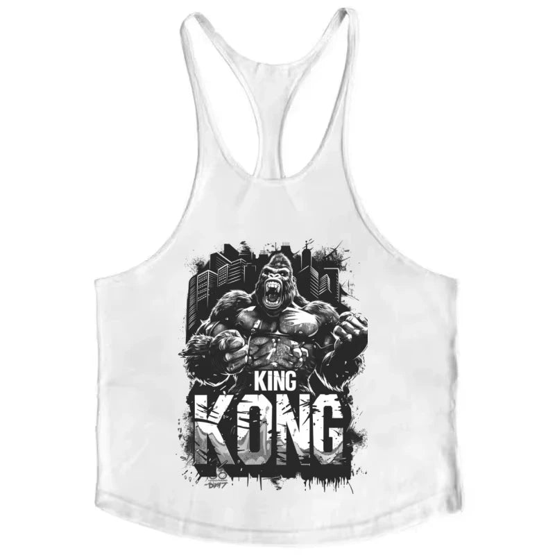 2026 Muscle Gorilla Graphic Stringer Vest Men Cotton Y-Back Sleeveless Tank Top Printed Gym Workout Athletic Sportswear