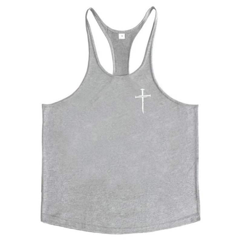 Personalized Cross Print Gym Bodybuilding Sport Vests Men's Running Fitness Sleeveless Shirt Cotton Breathable Y-back Tank Tops