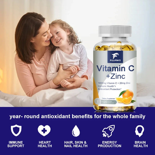 Buy 1 Get 1 Free! Premium Vitamin C + Zinc Supplement, for Wound Healing, Reduces Oxidative Stress & Promotes Clear Skin, Vegan