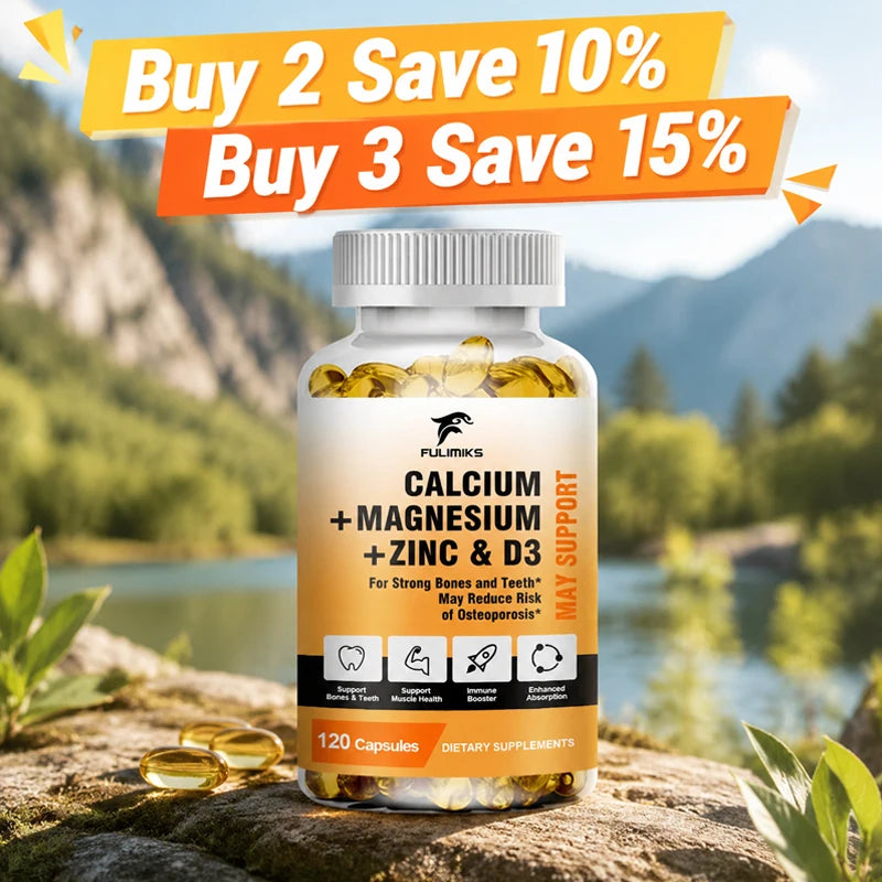 FULIMIKS Calcium Magnesium Zinc Supplement, with Vitamin D3, Supports Strong Bones, Teeth, Muscle Health & Immune Function