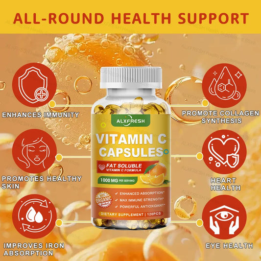 Vitamin C Capsules 1000 Mg -High Absorption - Antioxidant for Skin Support Collagen Immune System Health