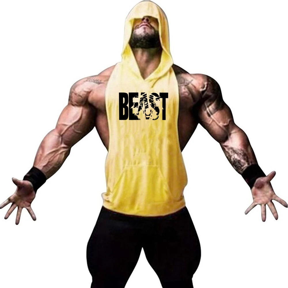 Men's Sports Running Vest Summer Top Weight Training Bodybuilding Vest Gym Workout Fitness Hoodie Men's Hooded Vest