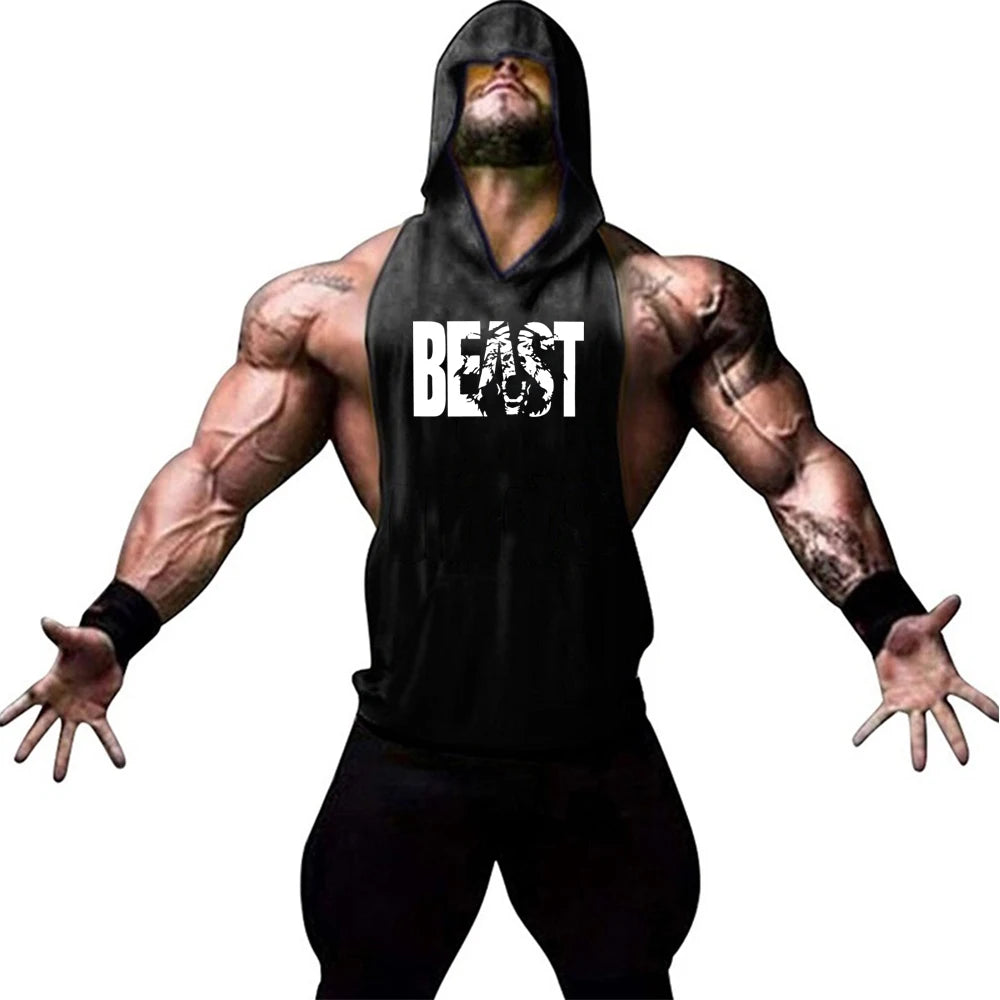Men's Sports Running Vest Summer Top Weight Training Bodybuilding Vest Gym Workout Fitness Hoodie Men's Hooded Vest