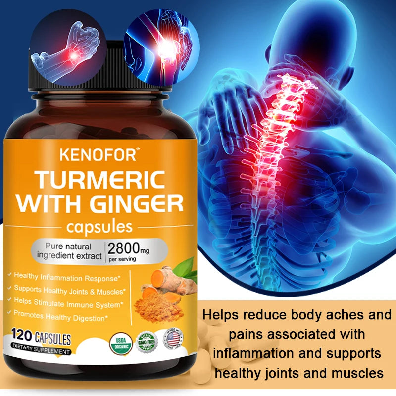 Turmeric Curcumin Capsules 1600mg with Ginger & MSM, Antioxidant Support, Joint Comfort, Heart Cognitive & Digestive Wellness