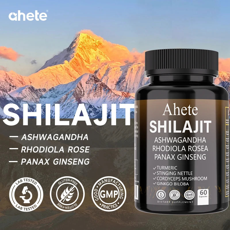 Ahete Shilajit Energy Supplement | 10 Herbal Extracts From The Himalayan Premium Shilajit, Ginseng, Ginkgo, Nettle, Turmeric.