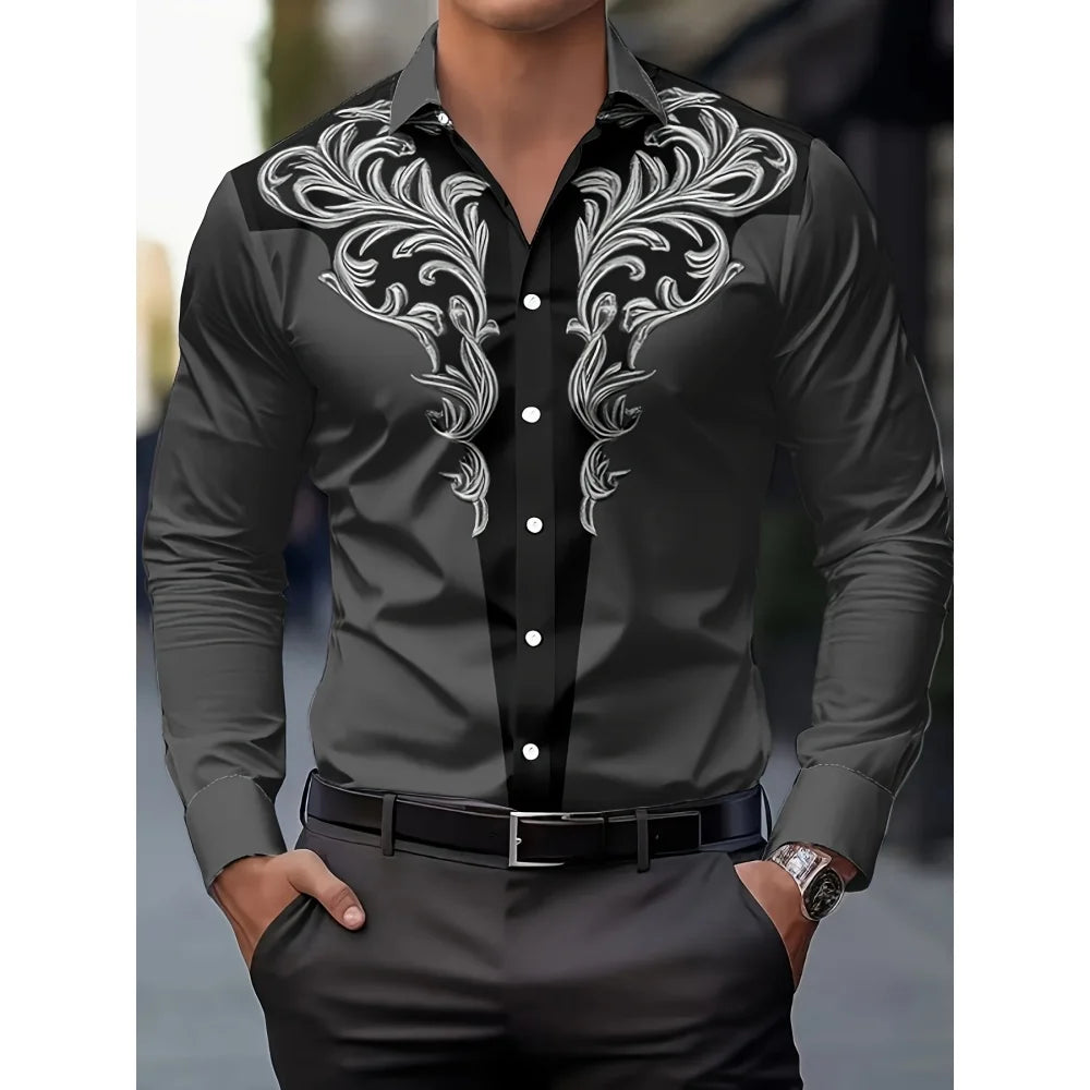 Men's Vintage 3D Printed Western Cowboy Shirt Long Sleeve Shirt Street Fashion Classic Shirt New Men's Tribal Pattern Shirts Top