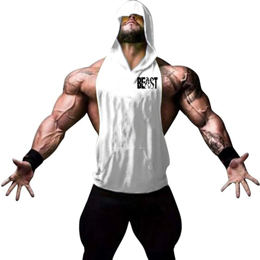Men's Sports Running Vest Summer Top Weight Training Bodybuilding Vest Gym Workout Fitness Hoodie Men's Hooded Vest