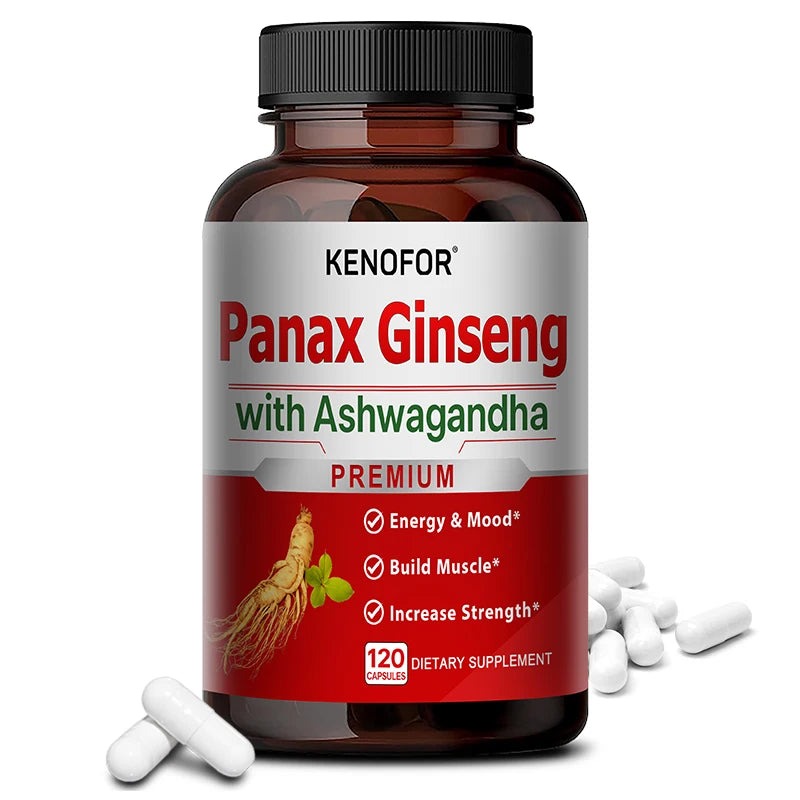 Ginseng and Ashwagandha Extract Supplement - Enhances Energy, Strength, Vitality, and Performance in Men and Women