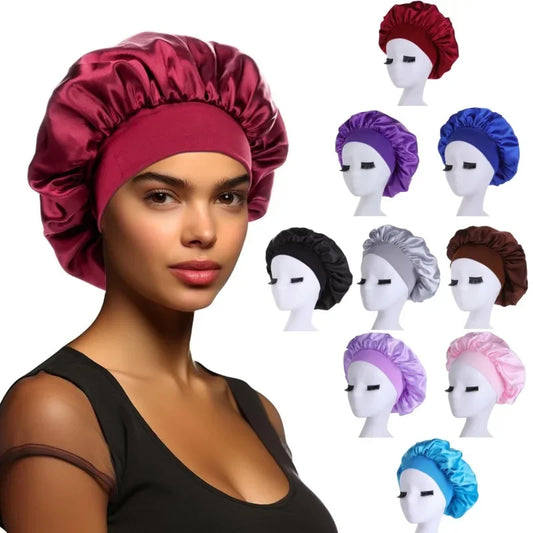 High Elastic Satin Solid Sleeping Hat 1Pcs Hair Care Bonnet Nightcap Multi-color Reusable Women Home Sleeping Cap Accessories
