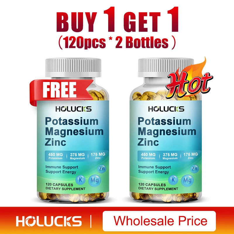 Potassium Magnesium Zinc Capsules - Bone & Heart Health Supplement, Sleep Support, Muscle Relaxation, Stress & Anxiety Relief