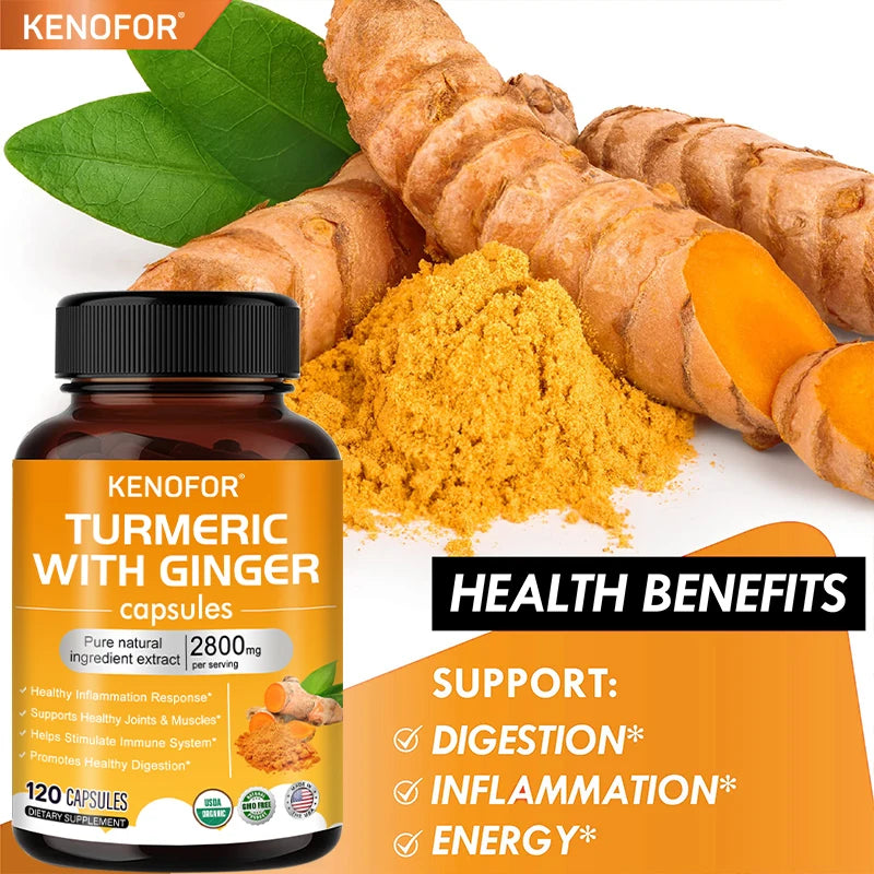 Turmeric Curcumin Capsules 1600mg with Ginger & MSM, Antioxidant Support, Joint Comfort, Heart Cognitive & Digestive Wellness