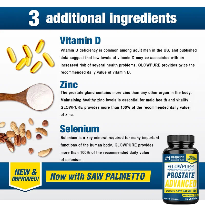 Advanced with Saw Palmetto 13 in 1  - Prostate , Bladder & Urinary Health with Beta-sitosterol, Reishi, Vitamin D Supplement