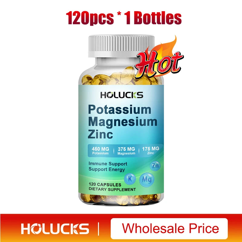 Potassium Magnesium Zinc Capsules - Bone & Heart Health Supplement, Sleep Support, Muscle Relaxation, Stress & Anxiety Relief
