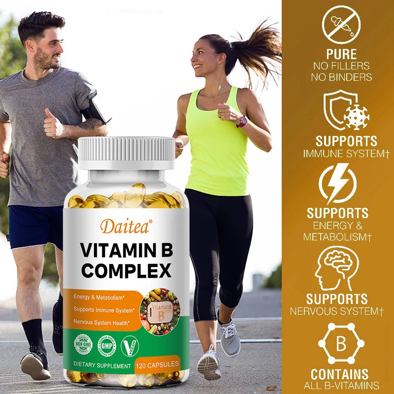 Organic Vitamin B Complex - Absorption, Supports Energy, Immune Health, Antioxidant Supplement - 120 Vegetarian Capsules