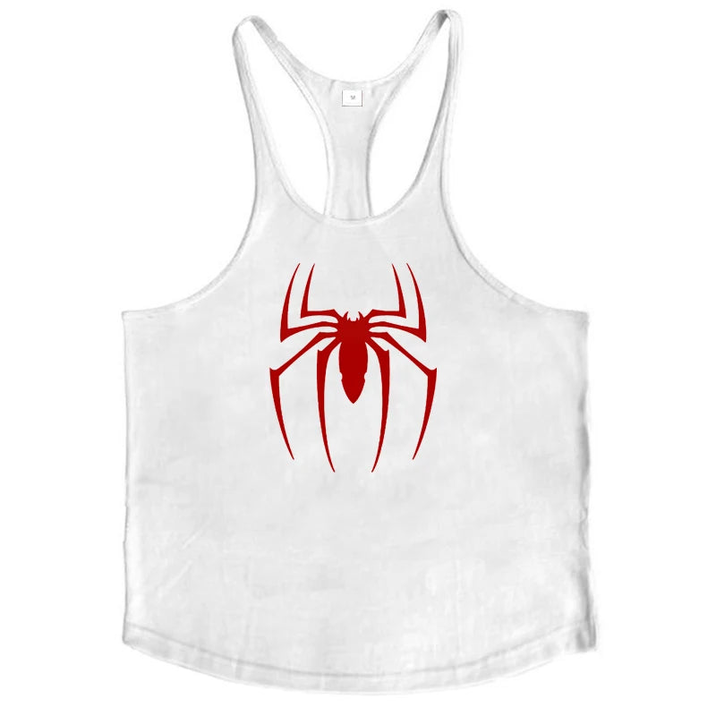 Red Spider Printed Sleeveless Cotton Y-back Tank Tops Gym Fitness Bodybuilding Sport Shirts Breathable Mens Workout Muscle Vests