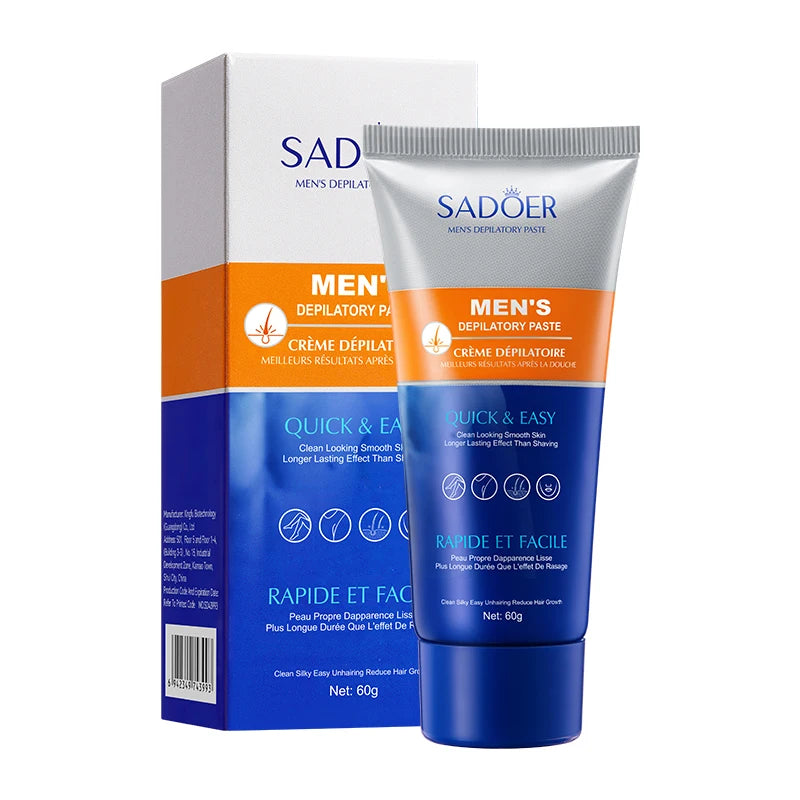 SADOER Men's Painless Hair Removal Cream, a fast-acting and gentle hair removal agent that moisturizes and soothes the skin