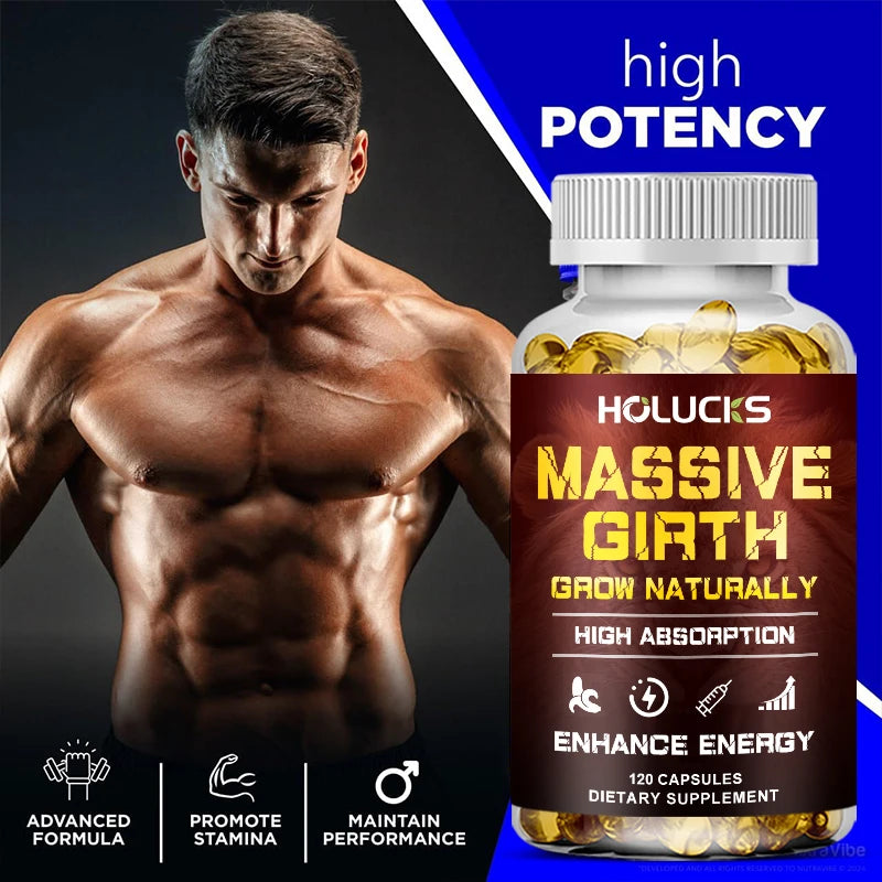 Buy 1 Get 1 Free! Massive Girth Supplement, for Enhanced Blood Flow, Stamina & Overall Male Performance, Overall Wellness, Vegan