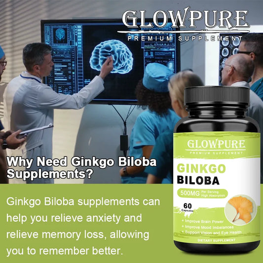 Ginkgo Biloba Extract Capsules for Brain Cognitive Memory, Relieve Anxiety Depression, Mood Balance Supplement Premium Non-GMO