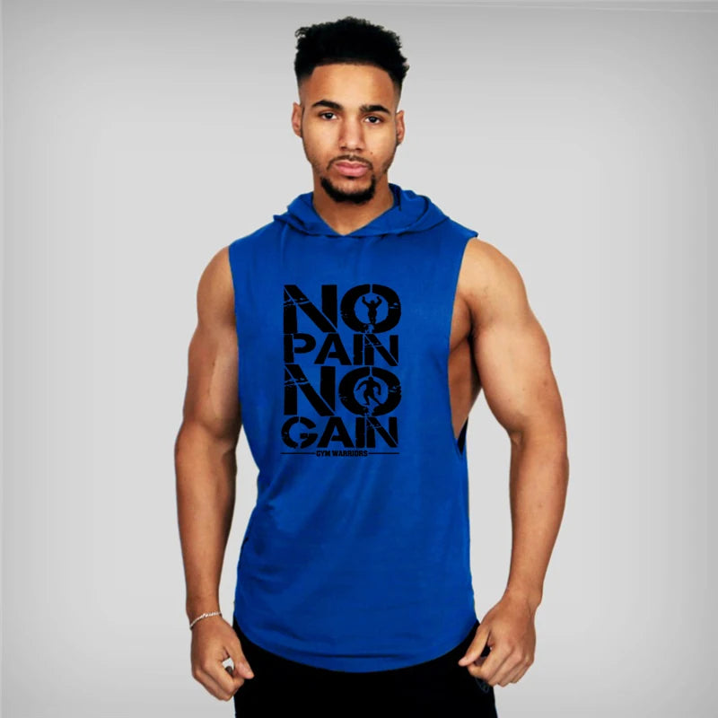 Mens Bodybuilding Sleeveless Hooded Shirts Summer Breathable Loose Cotton Hip Hop Tank Tops Gym Workout Fitness Muscle Hoodie