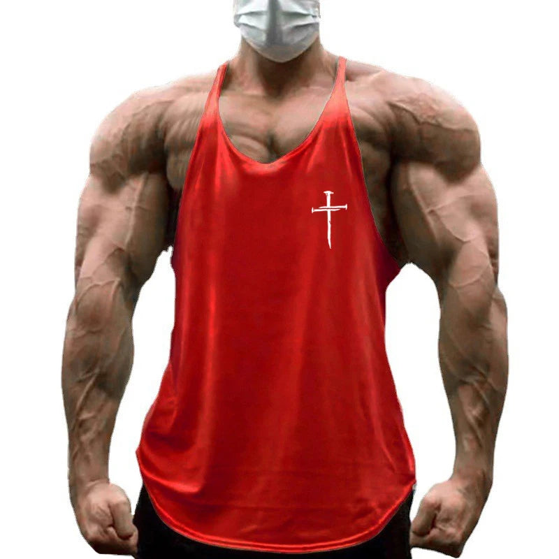 Personalized Cross Print Gym Bodybuilding Sport Vests Men's Running Fitness Sleeveless Shirt Cotton Breathable Y-back Tank Tops