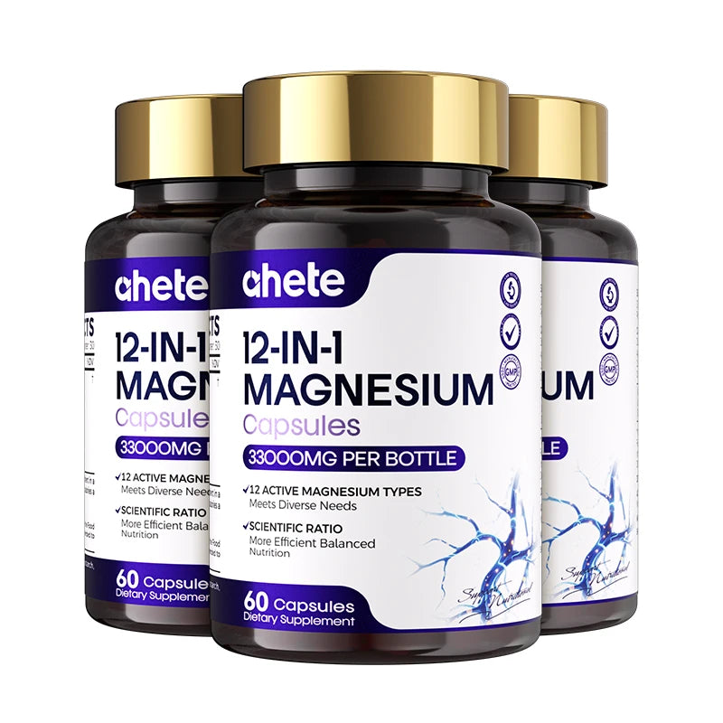 AHETE 12-in-1 Magnesium Capsules - Comprehensive Supplementation Of 12 Forms Of Magnesium