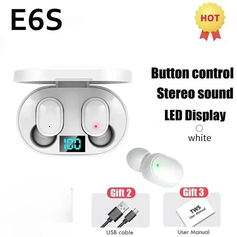 E6S Wireless Bluetooth Earphones TWS Bluetooth Headset Wireless Earbuds Noise Cancelling Earphones with Microphone Headphones