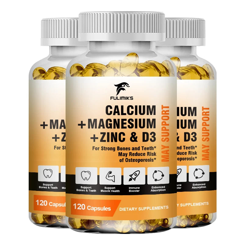 FULIMIKS Calcium Magnesium Zinc Supplement, with Vitamin D3, Supports Strong Bones, Teeth, Muscle Health & Immune Function